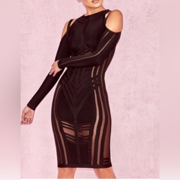 House of CB 
MADRINA
BLACK BANDAGE COLD SHOULDER DRESS size XS size 2-4 NWT - Picture 1 of 11